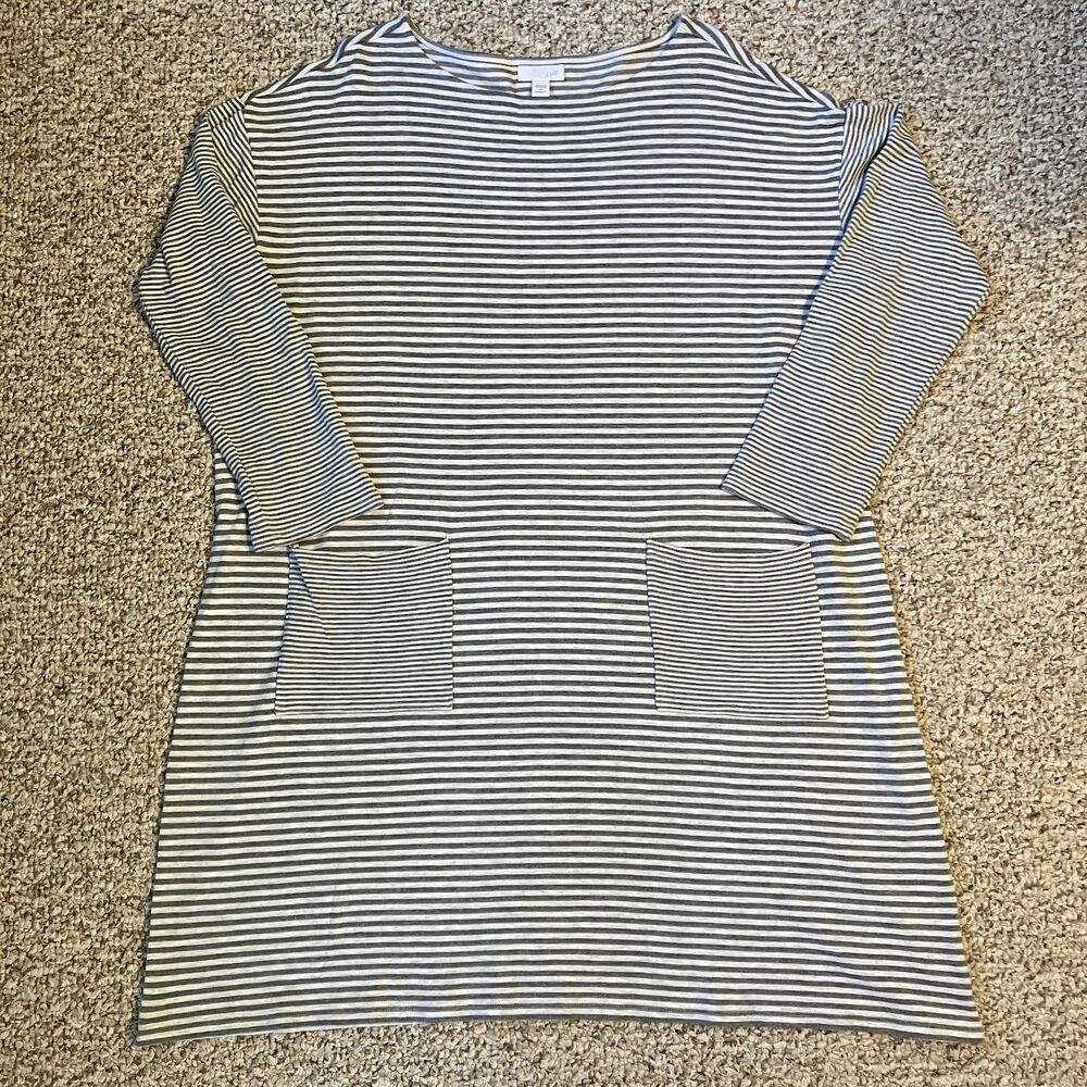 J Jill Womens Tunic Dress Plus Size 1X Striped Long Sleeve Lagenlook Pockets